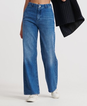 Superdry Tailored Wide Leg Női Farmer Sötétkék | NRDTP3705